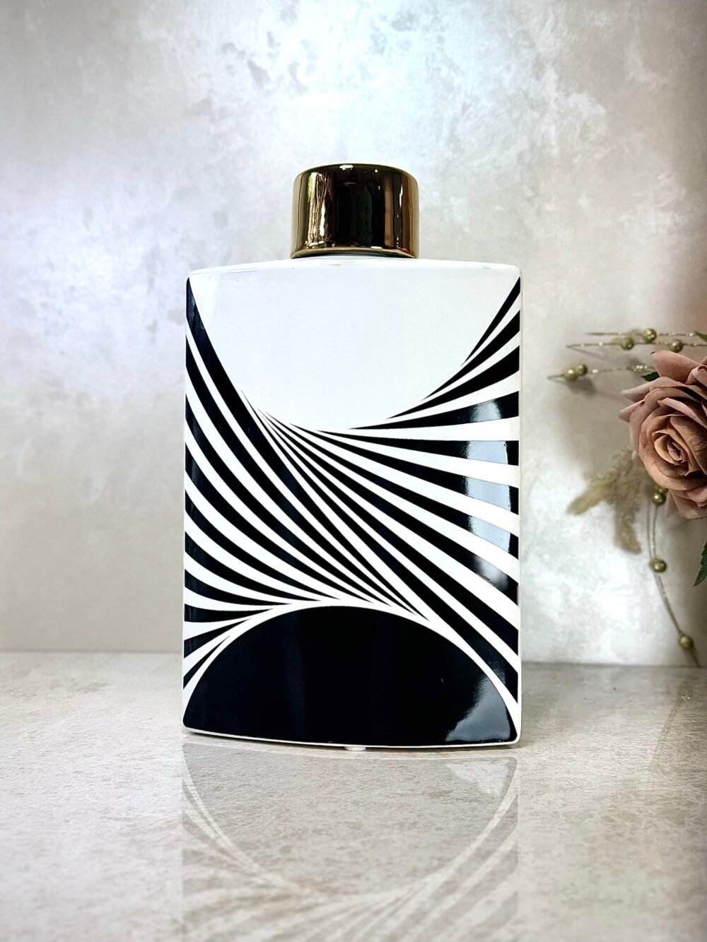 Ensemble de 2 Bouteilles Décoratives Rectangulaires Blanc et Noir – Motif Zèbre
