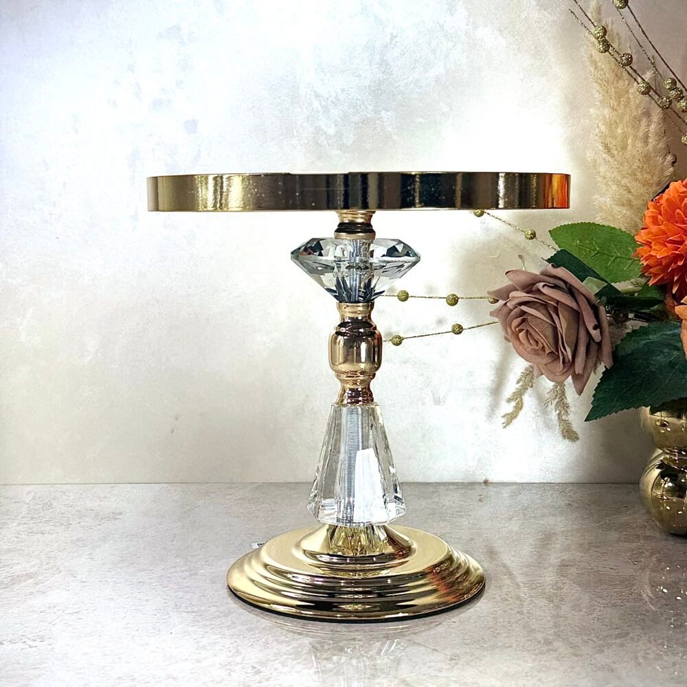 Ensemble de 3 Présentoirs Miroirs Surélevés – Cristal et Doré, Design Élégant