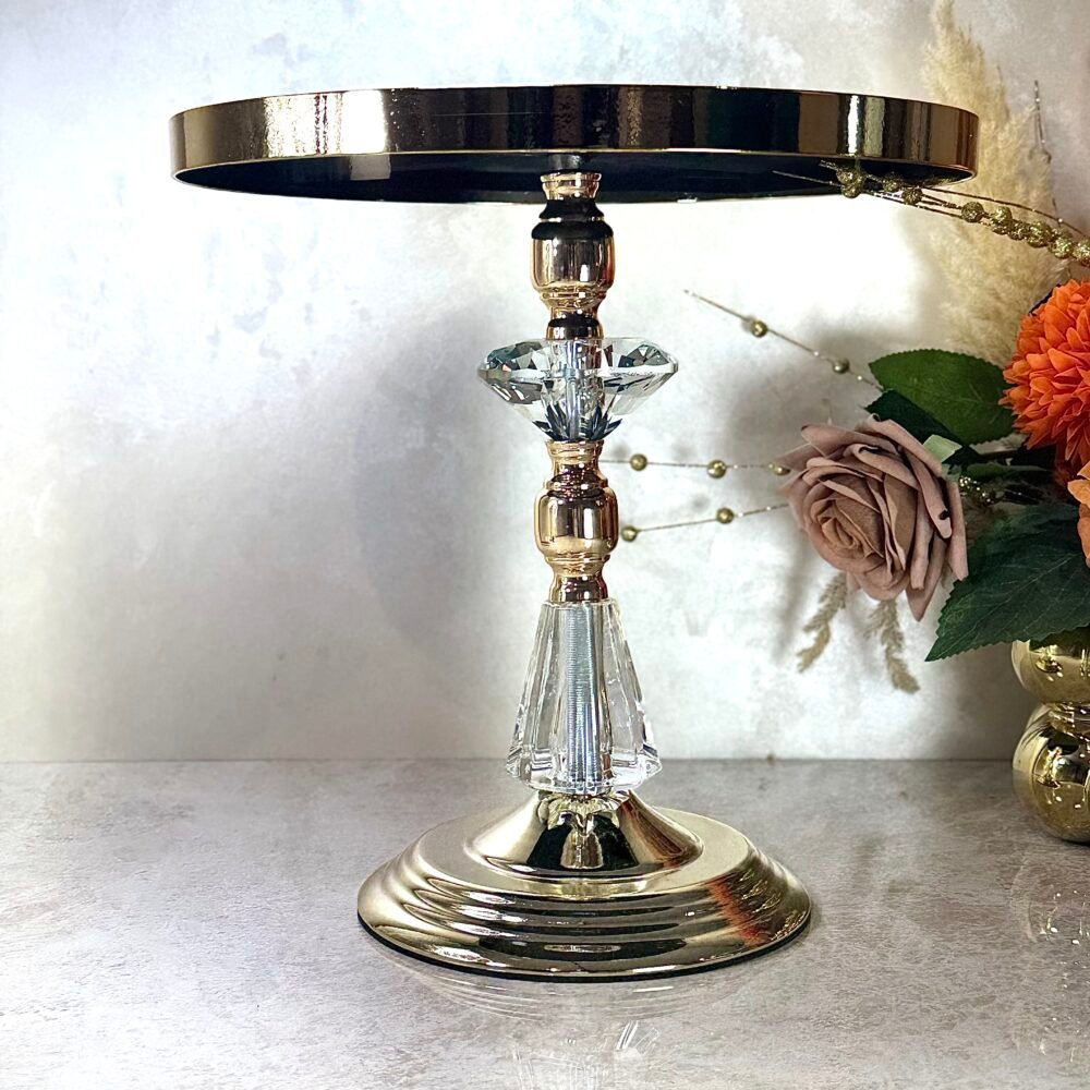 Ensemble de 3 Présentoirs Miroirs Surélevés – Cristal et Doré, Design Élégant