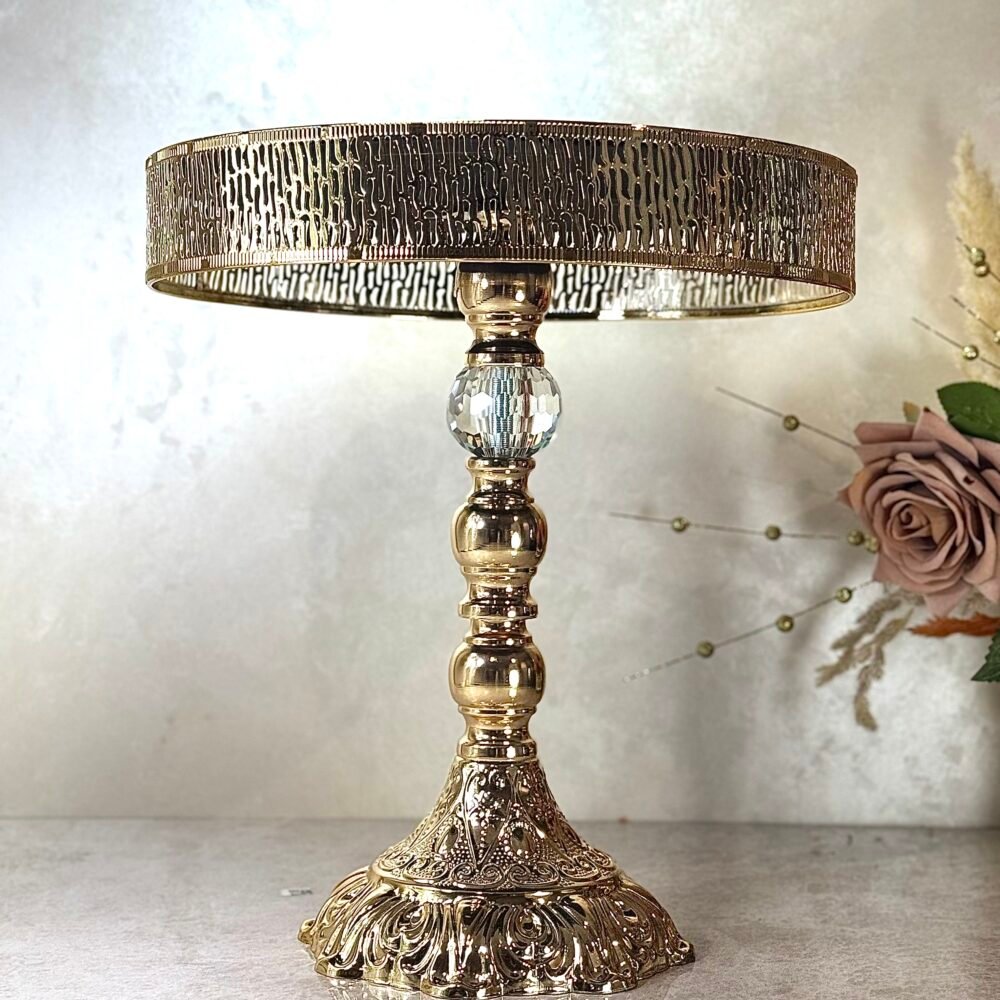 Ensemble de 3 Présentoirs Miroirs Surélevés – Style Traditionnel en Cristal et Doré