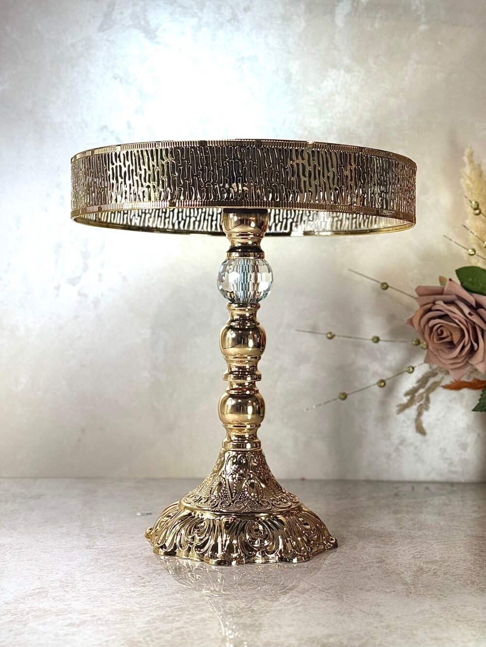 Ensemble de 3 Présentoirs Miroirs Surélevés – Style Traditionnel en Cristal et Doré