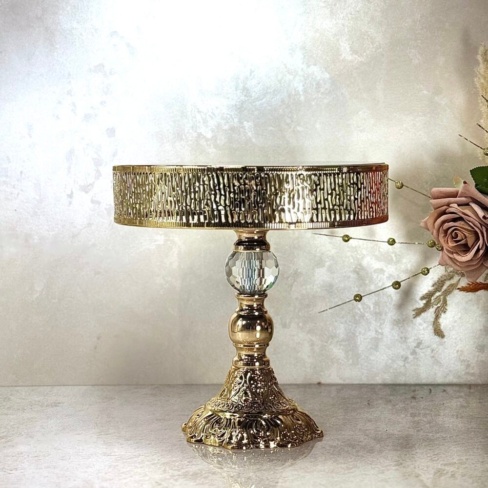 Ensemble de 3 Présentoirs Miroirs Surélevés – Style Traditionnel en Cristal et Doré