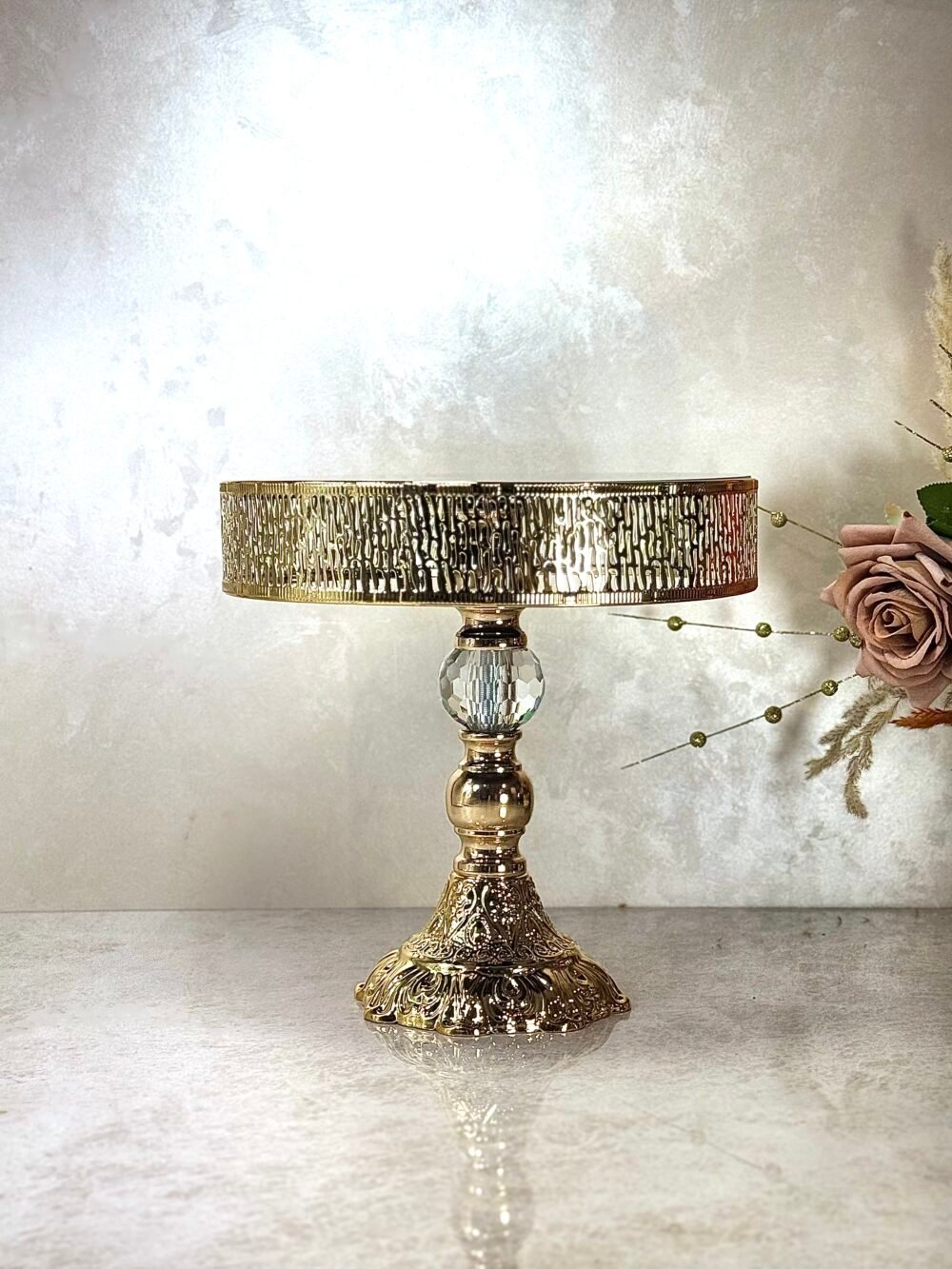 Ensemble de 3 Présentoirs Miroirs Surélevés – Style Traditionnel en Cristal et Doré