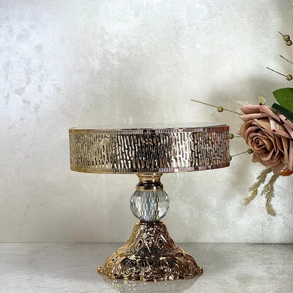 Ensemble de 3 Présentoirs Miroirs Surélevés – Style Traditionnel en Cristal et Doré