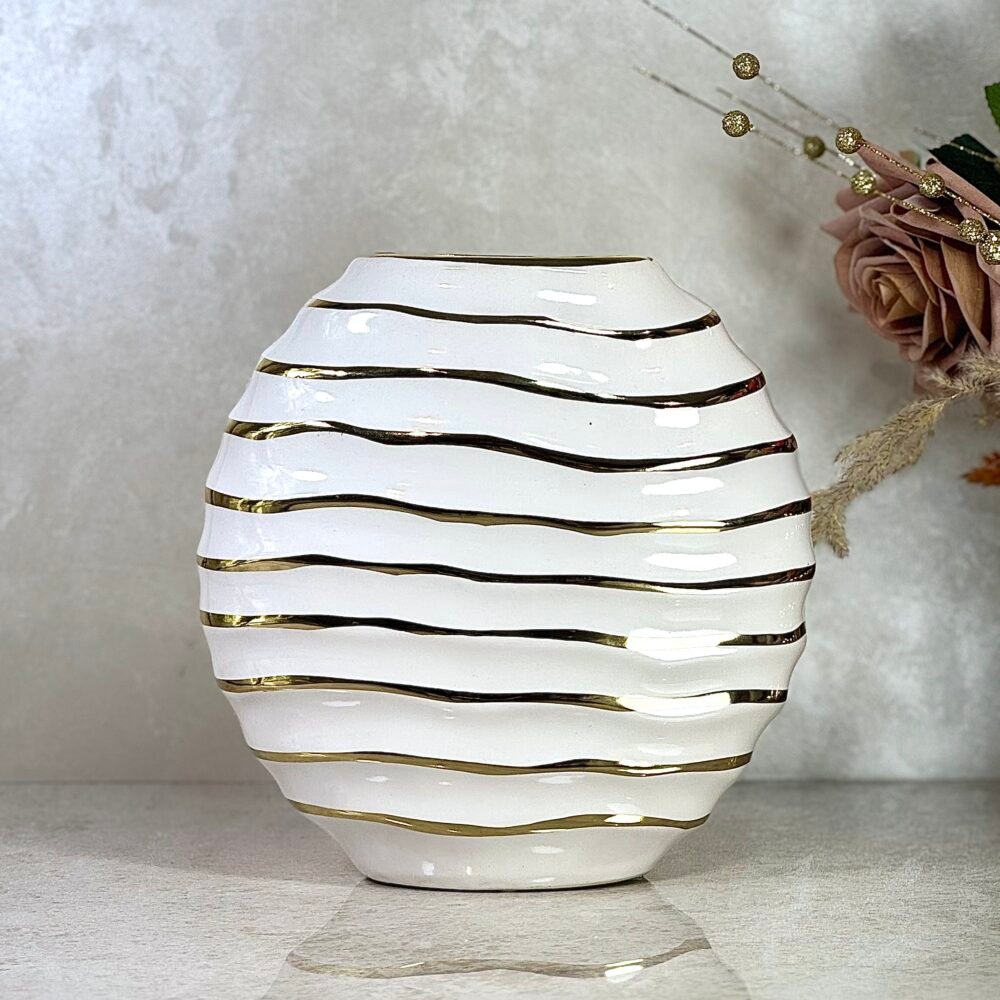 Ensemble de 2 Vases Galet Blanc et Doré