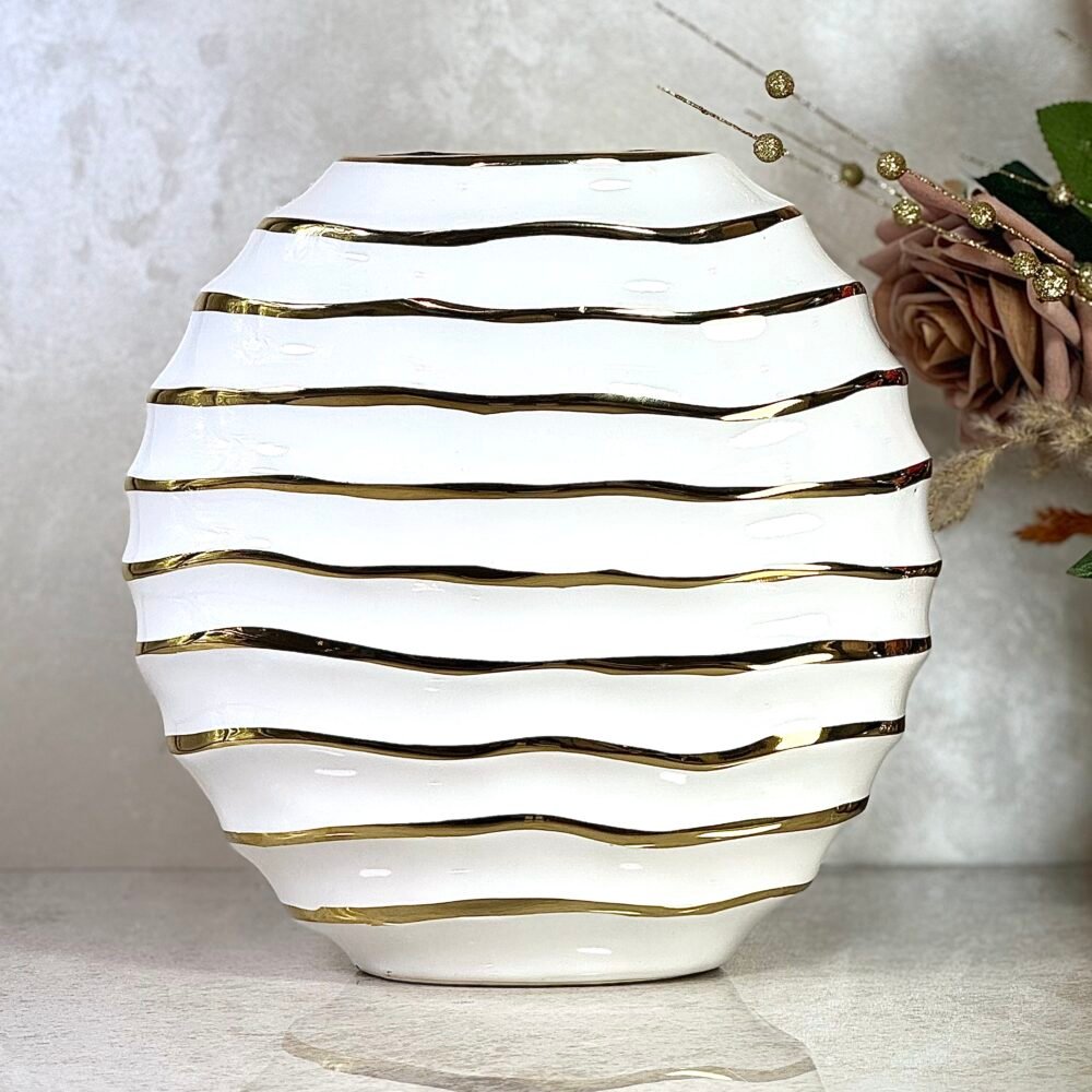 Ensemble de 2 Vases Galet Blanc et Doré