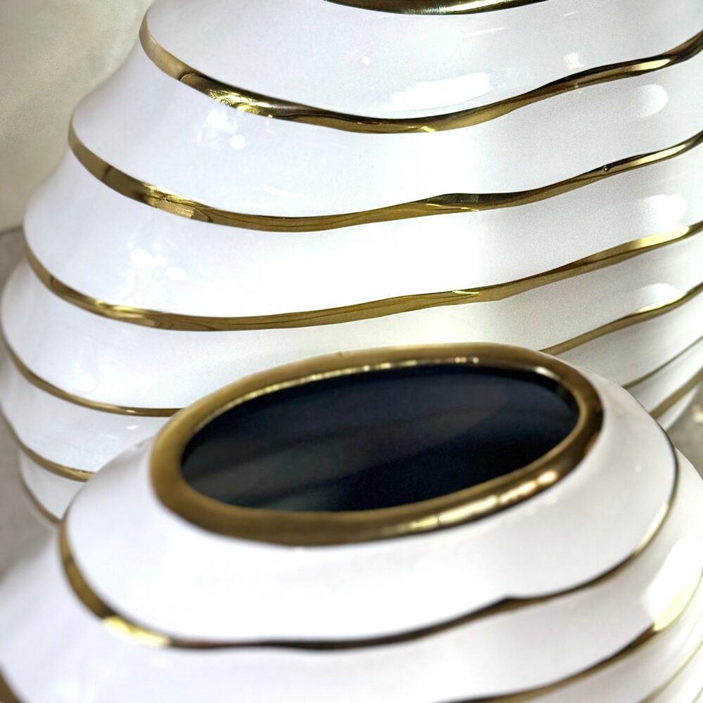 Ensemble de 2 Vases Galet Blanc et Doré