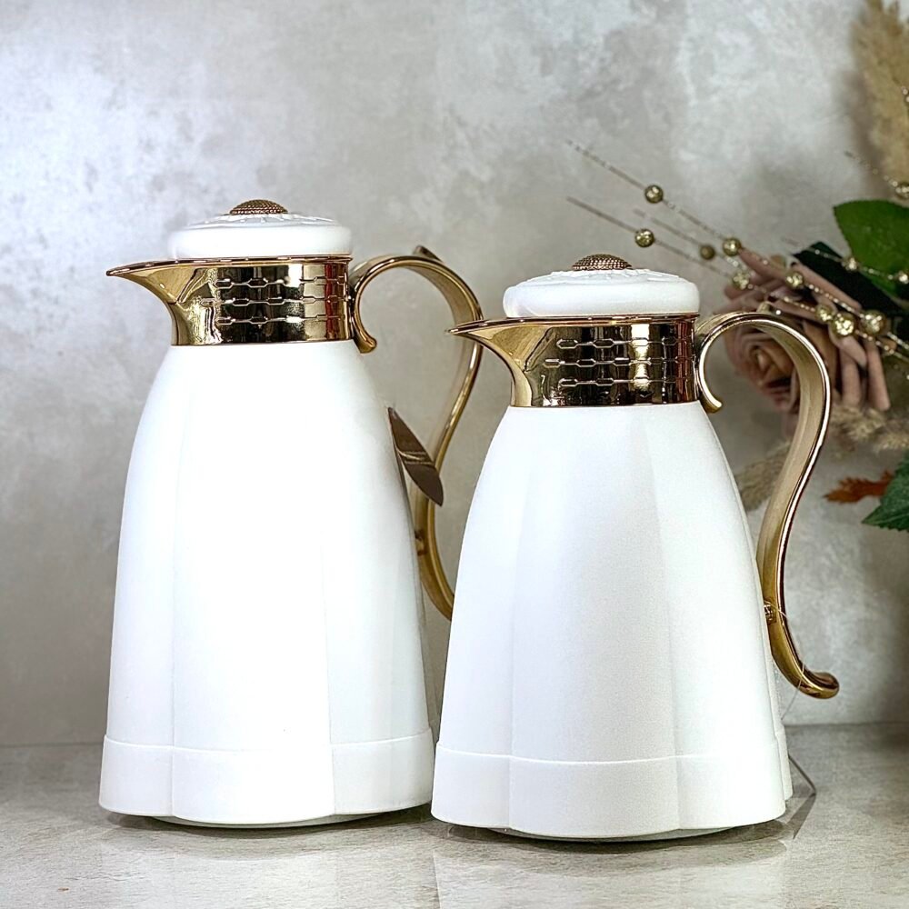 Ensemble de 2 Thermos Blancs et Dorés – Élégance et Raffinement