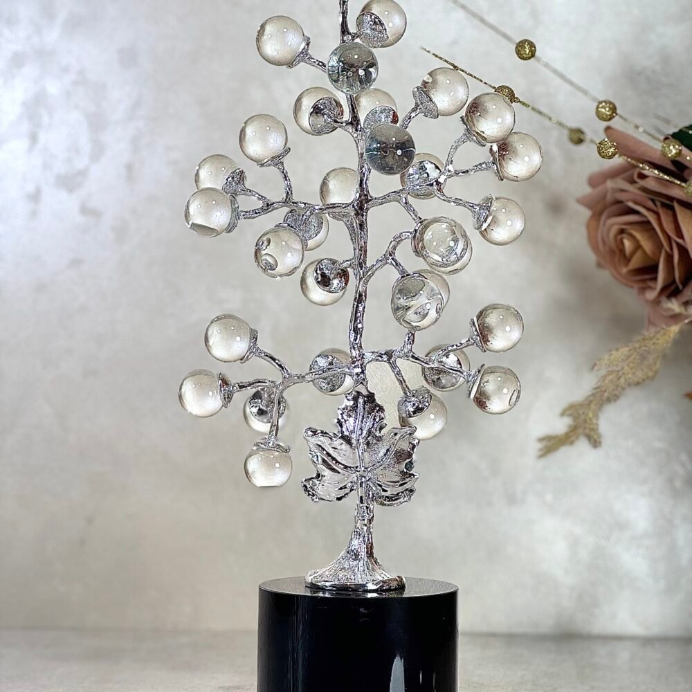 Arbre Décoratif en Métal et Verre – Boules Transparentes Élégantes