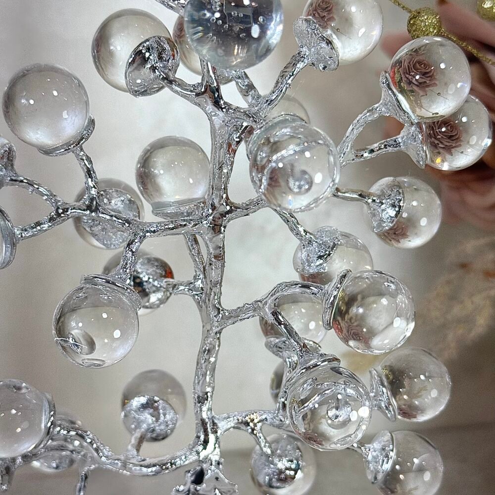 Arbre Décoratif en Métal et Verre – Boules Transparentes Élégantes