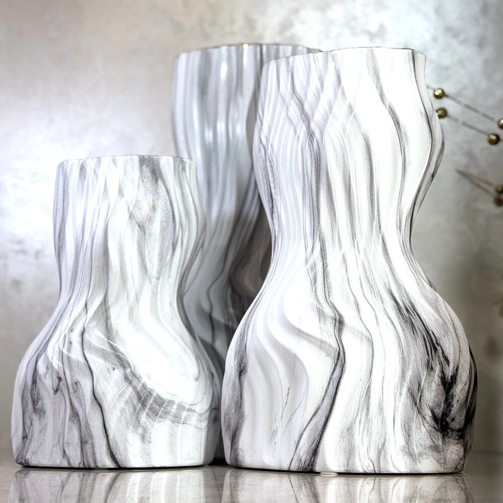 Ensemble de 3 Vases Silhouette Moderne Blancs avec Touches de Gris