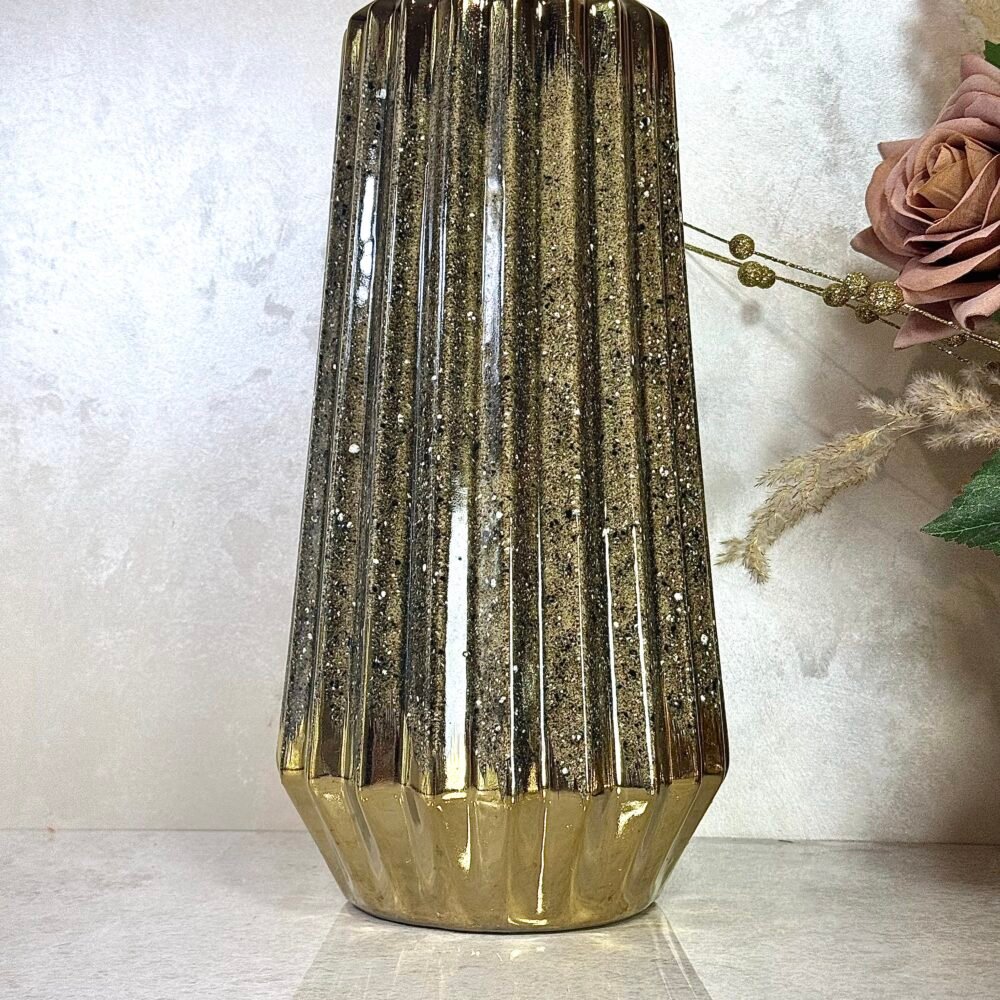 Ensemble de 2 Vases Coniques Marron et Doré à Motif Moucheté