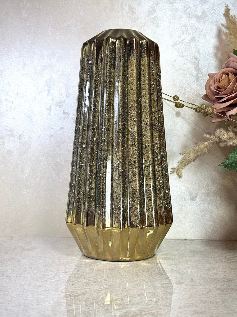 Ensemble de 2 Vases Coniques Marron et Doré à Motif Moucheté