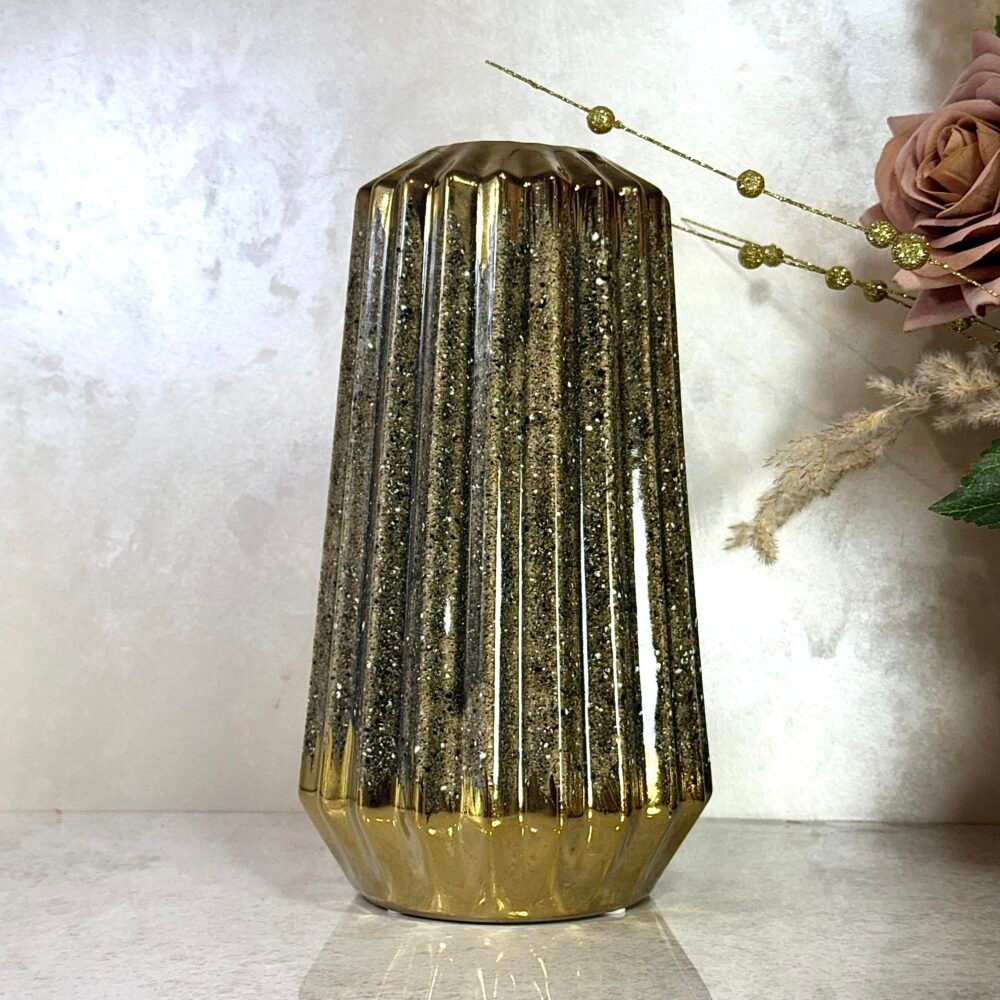 Ensemble de 2 Vases Coniques Marron et Doré à Motif Moucheté