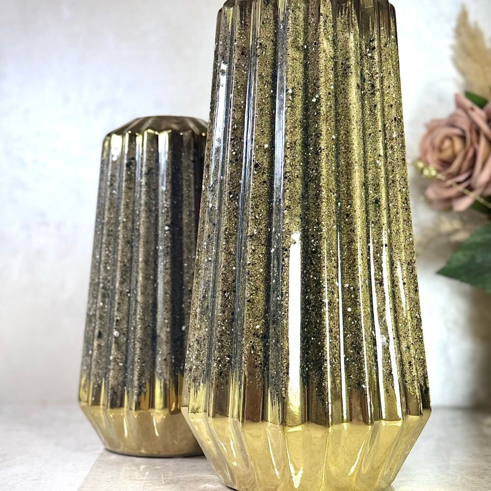 Ensemble de 2 Vases Coniques Marron et Doré à Motif Moucheté