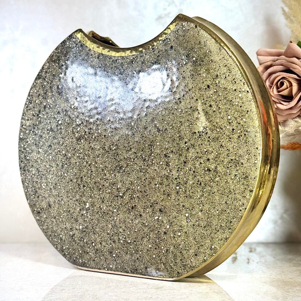 Vase Rond Marron et Doré à Motif Moucheté – Disponible en 2 Tailles