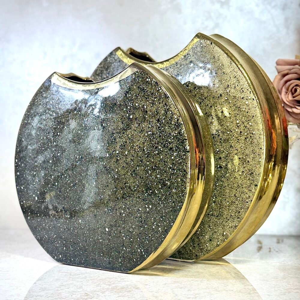 Vase Rond Marron et Doré à Motif Moucheté – Disponible en 2 Tailles