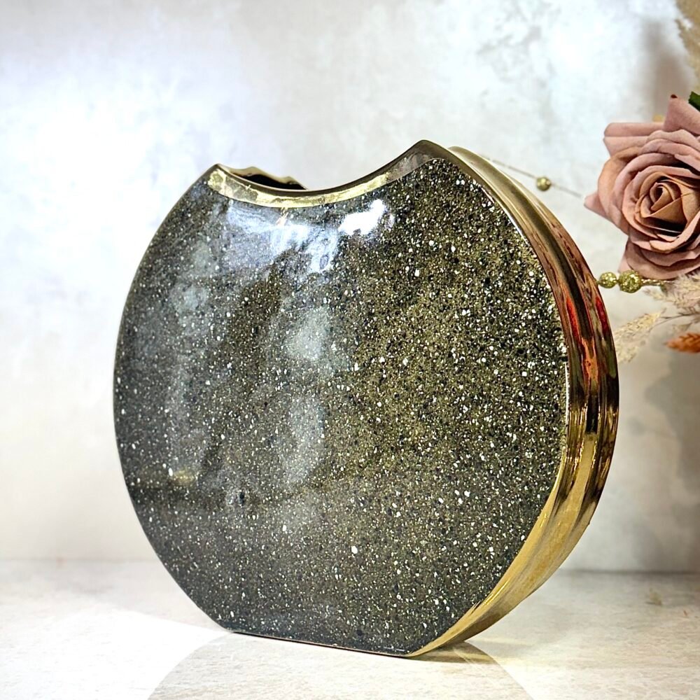 Vase Rond Marron et Doré à Motif Moucheté – Disponible en 2 Tailles