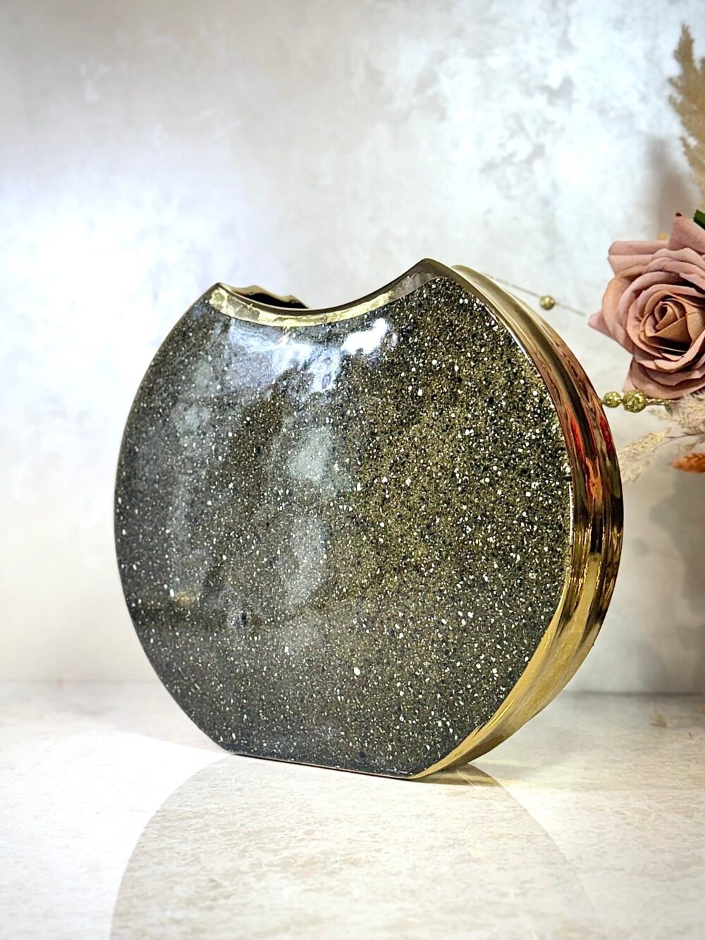 Vase Rond Marron et Doré à Motif Moucheté – Disponible en 2 Tailles