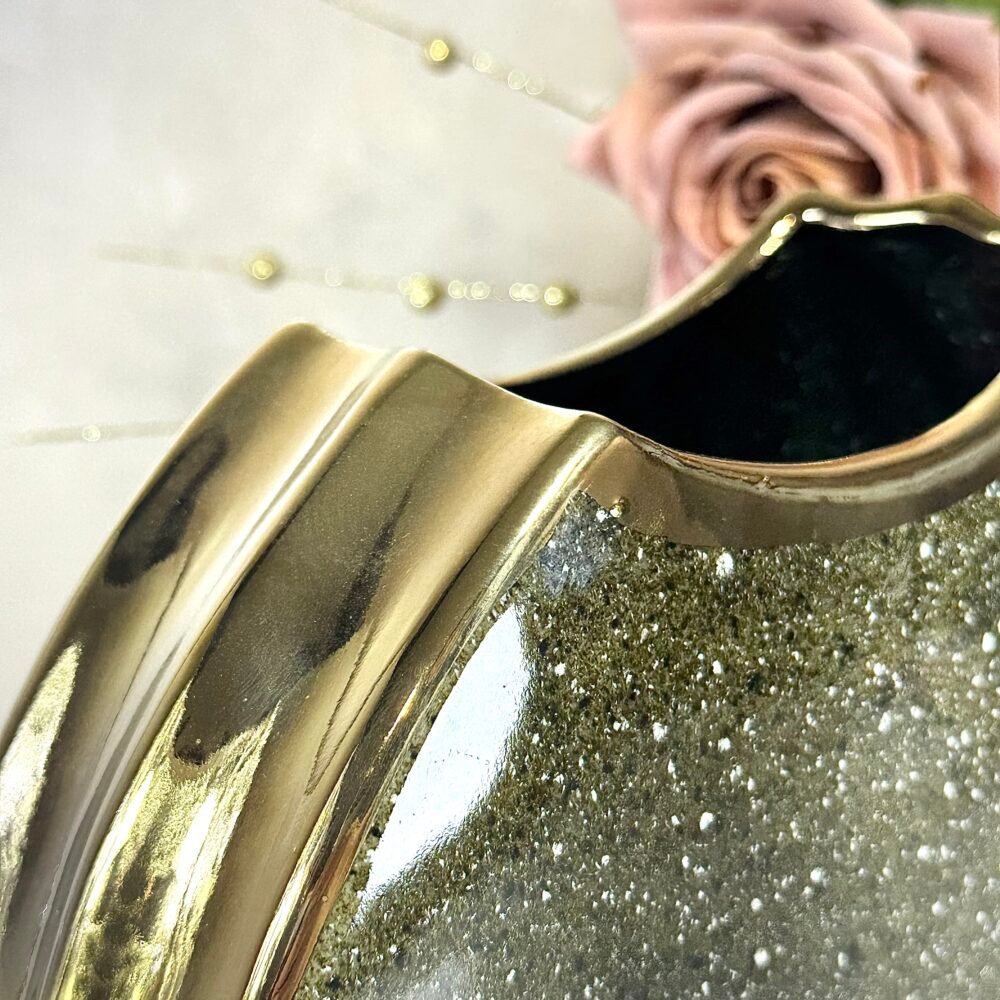 Vase Rond Marron et Doré à Motif Moucheté – Disponible en 2 Tailles