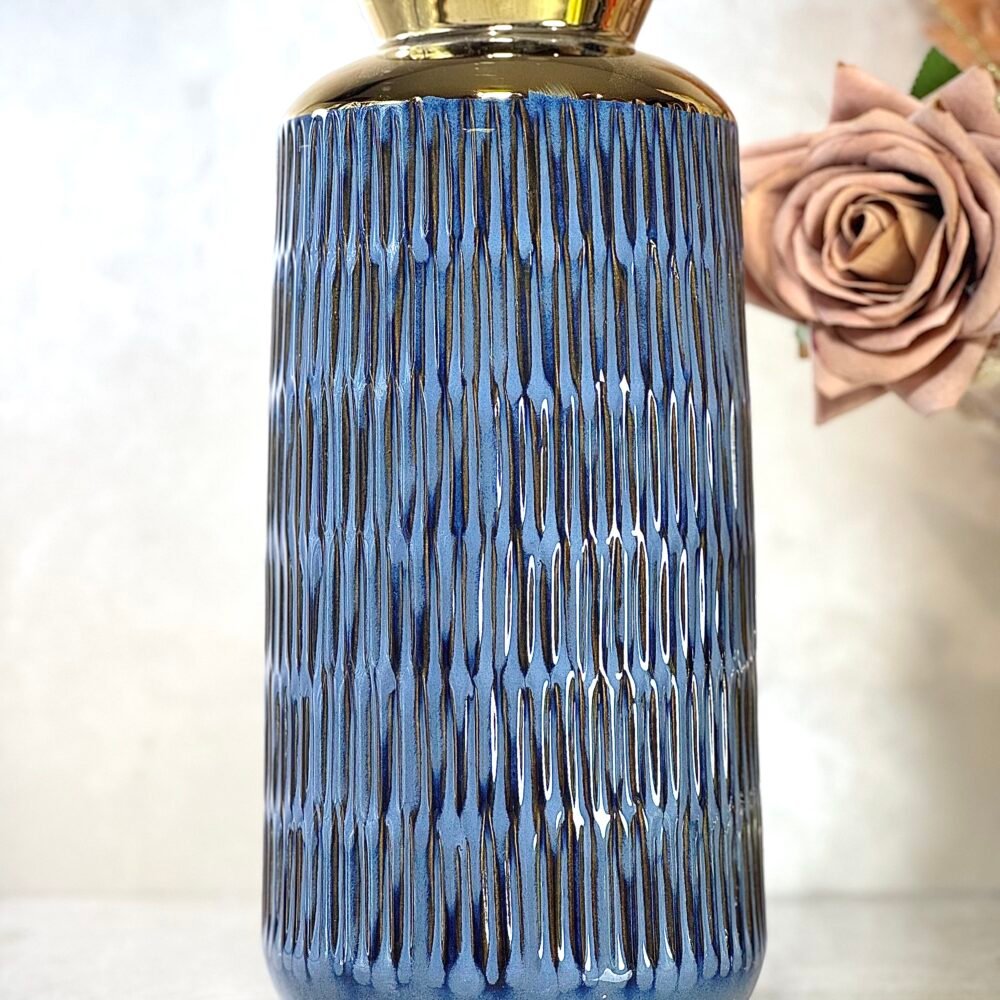 Ensemble de 3 Vases Cylindriques Élégants – Bleu et Doré