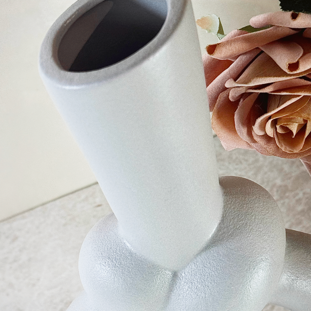 Ensemble de 2 Vase Nœud Abstrait en Céramique – Taupe Beige et Blanc