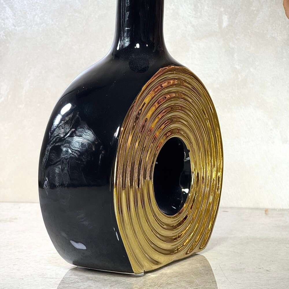 Vase Rond Élégant Noir et Doré avec Trou Central – Design Moderne et Raffiné pour Décoration Intérieure