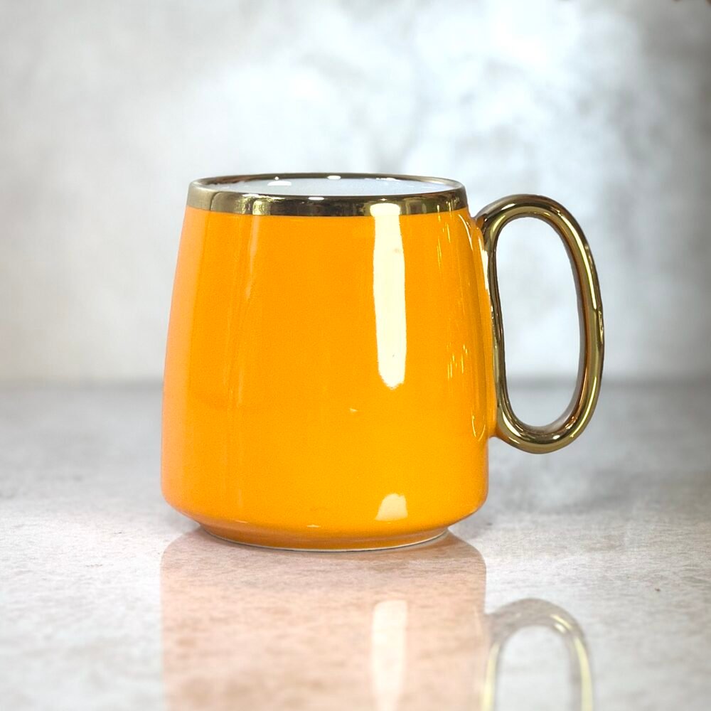 Ensemble Céramique Orange avec Théière, Plateau et 6 Tasses – Accents Dorés, Élégance et Luxe pour Café ou Thé