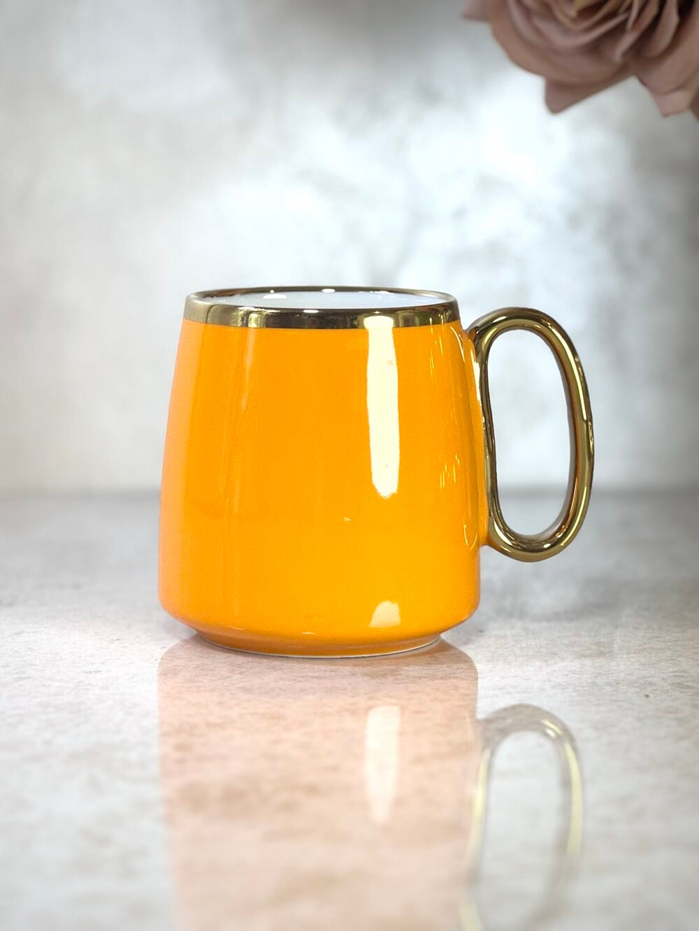 Ensemble Céramique Orange avec Théière, Plateau et 6 Tasses – Accents Dorés, Élégance et Luxe pour Café ou Thé