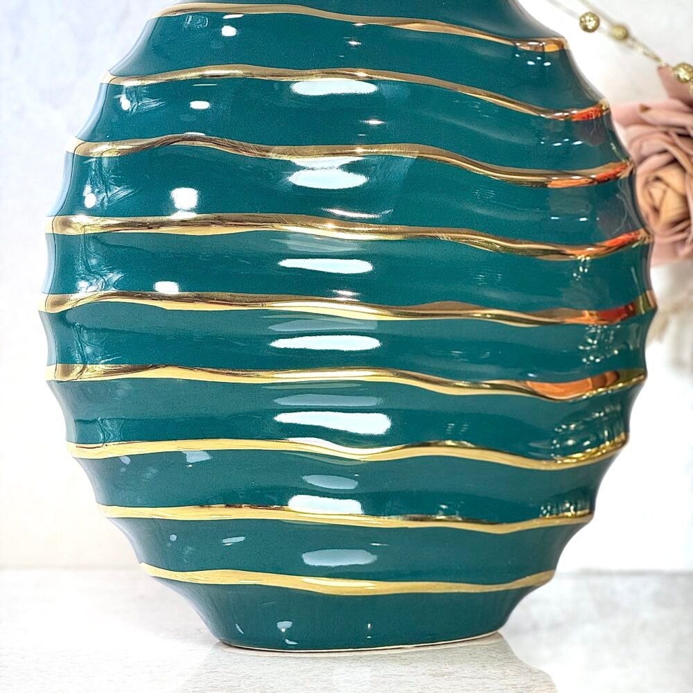 Ensemble de 2 Vases Ronds Forme Galet Vert et Doré – Design Élégant et Apaisant