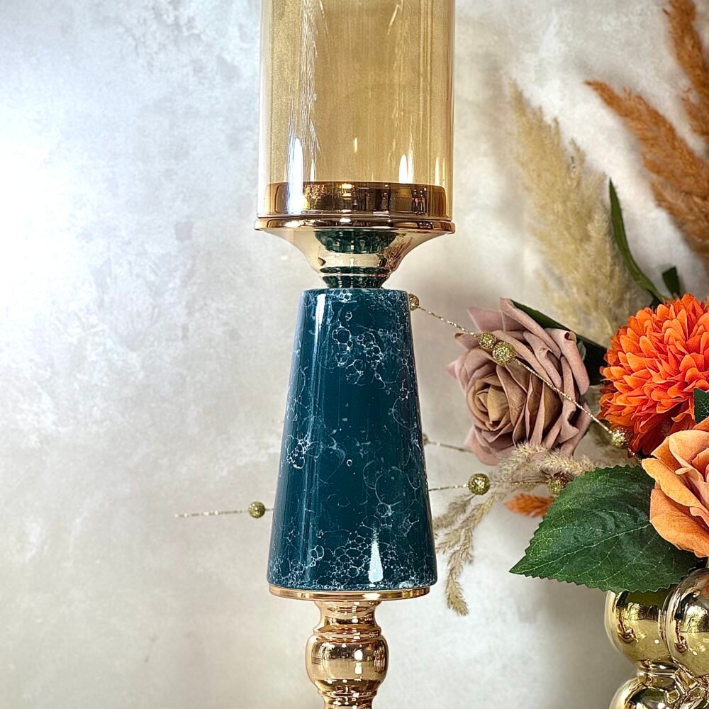 Bougeoir Grand Modèle Vert et Doré – Élégance Moderne pour Décoration