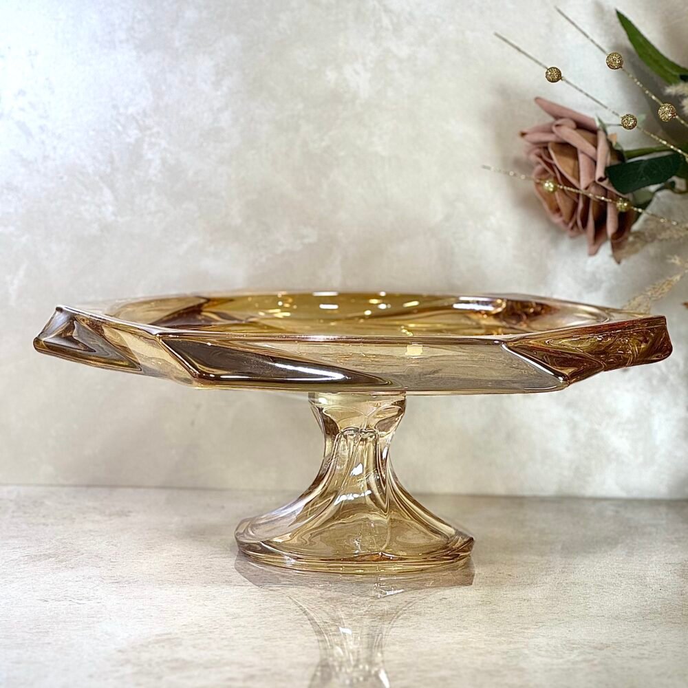 Présentoir à Gâteau Hexagonal en Verre Ambre Clair – Élégance Subtile et Présentation Raffinée