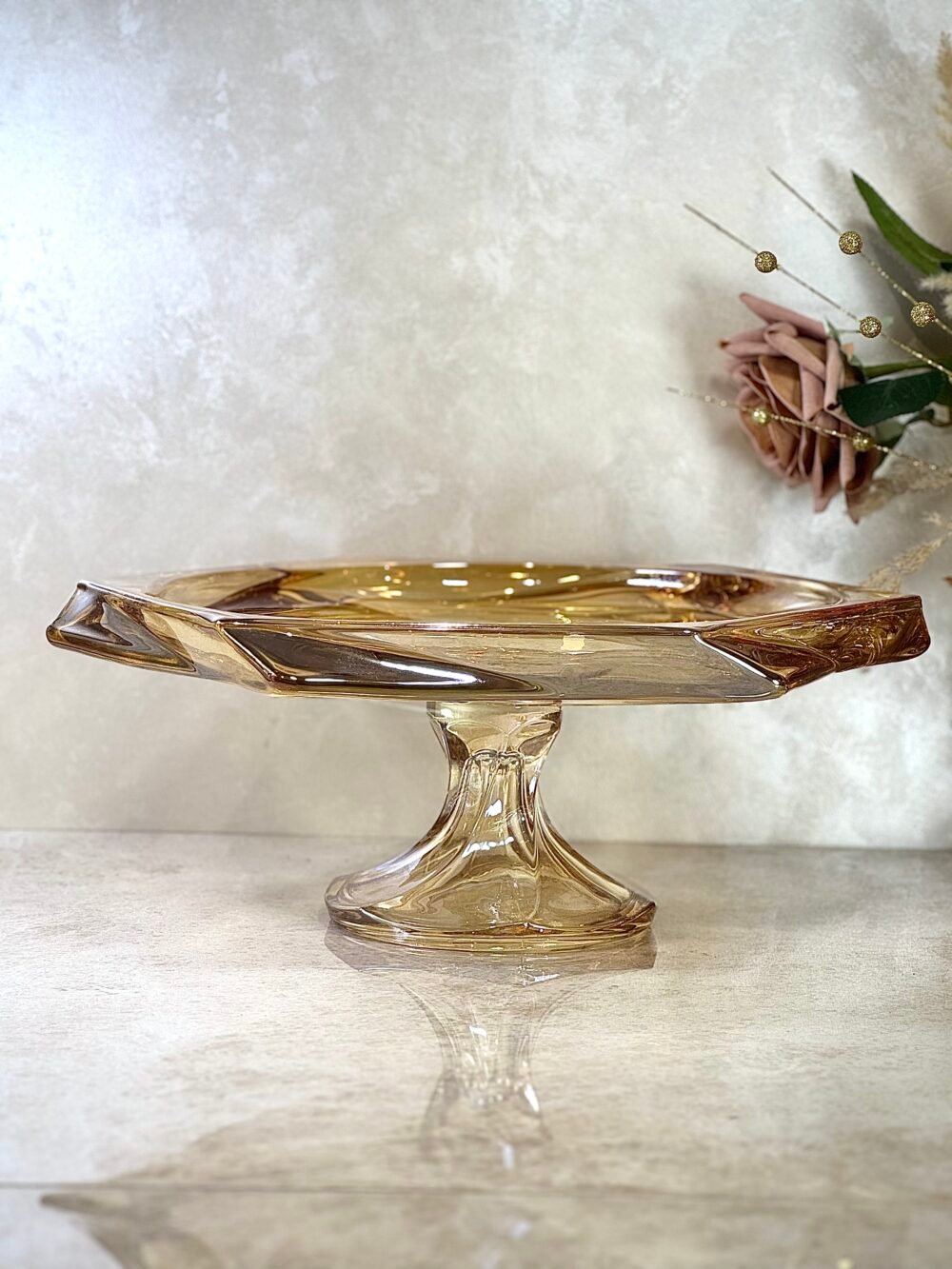 Présentoir à Gâteau Hexagonal en Verre Ambre Clair – Élégance Subtile et Présentation Raffinée