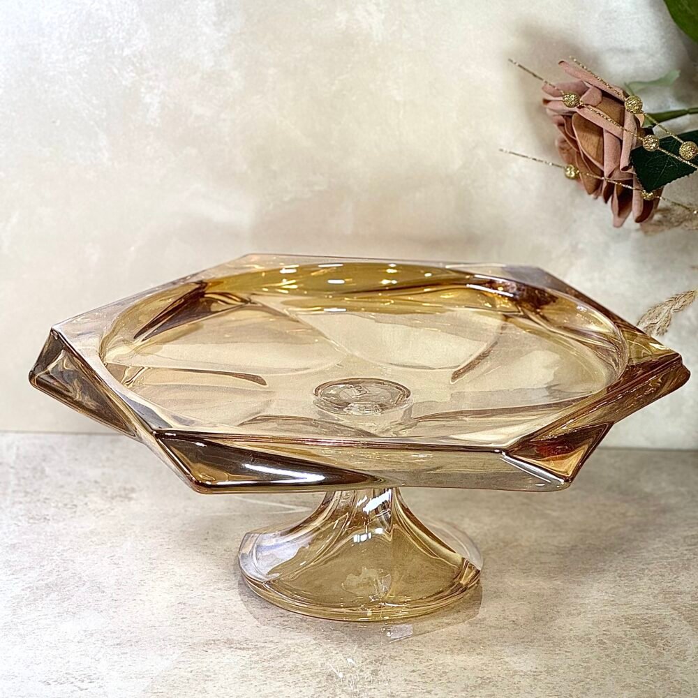 Présentoir à Gâteau Hexagonal en Verre Ambre Clair – Élégance Subtile et Présentation Raffinée