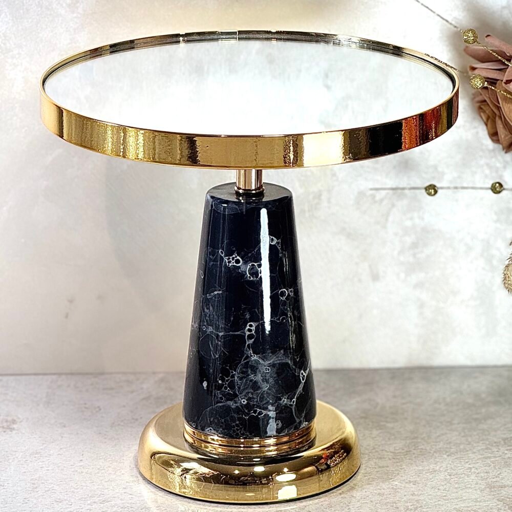 Présentoir Miroir Élevé Noir et Doré – Élégance Luxueuse et Reflets Sophistiqués