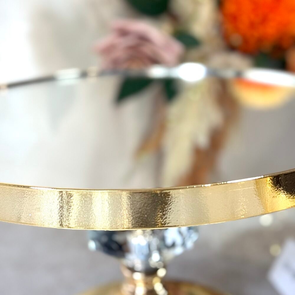 Ensemble de 3 Présentoirs Miroir Surélevés – Design Doré avec Décor Diamant, Élégance pour Décoration de Table