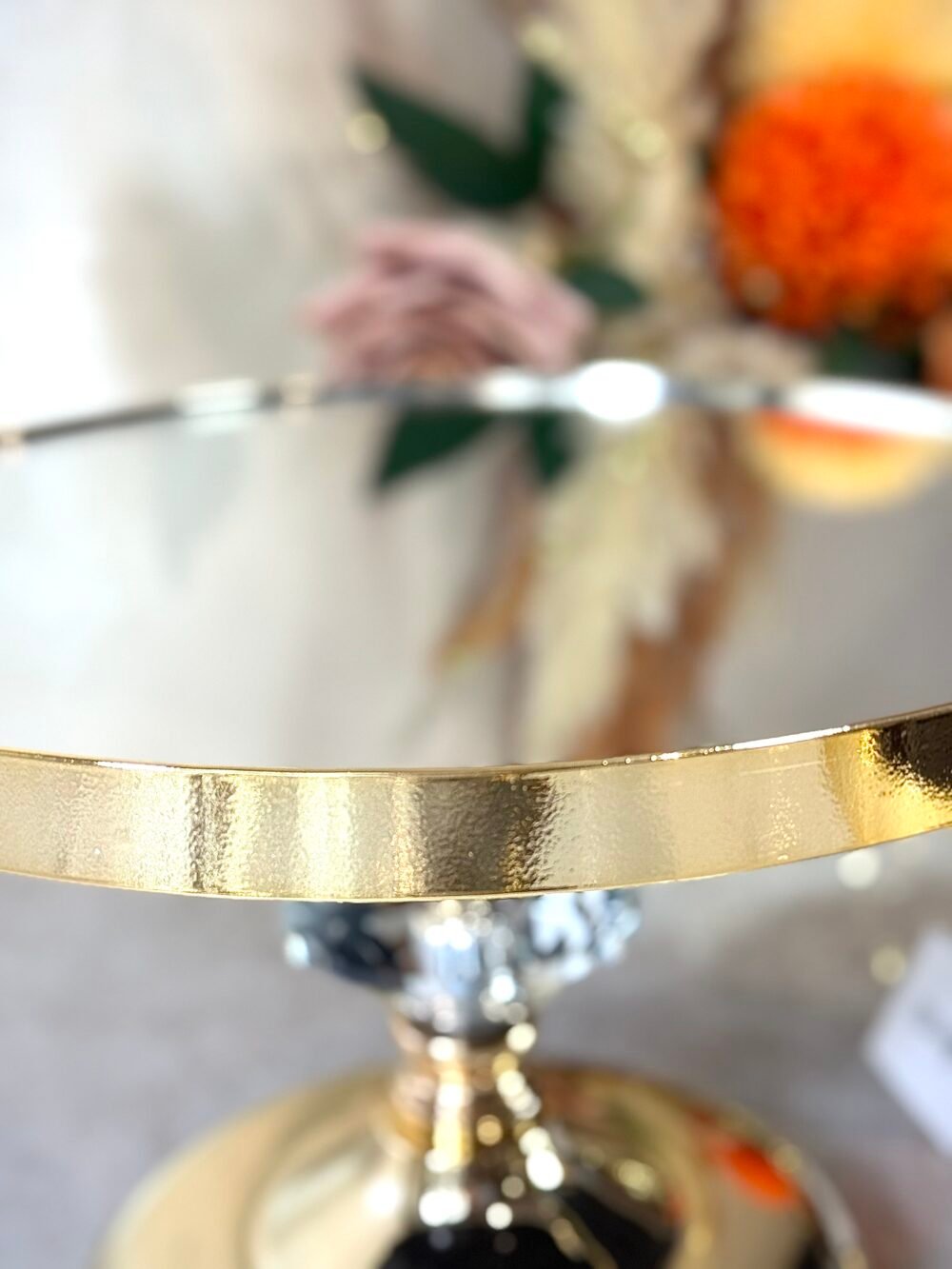 Ensemble de 3 Présentoirs Miroir Surélevés – Design Doré avec Décor Diamant, Élégance pour Décoration de Table