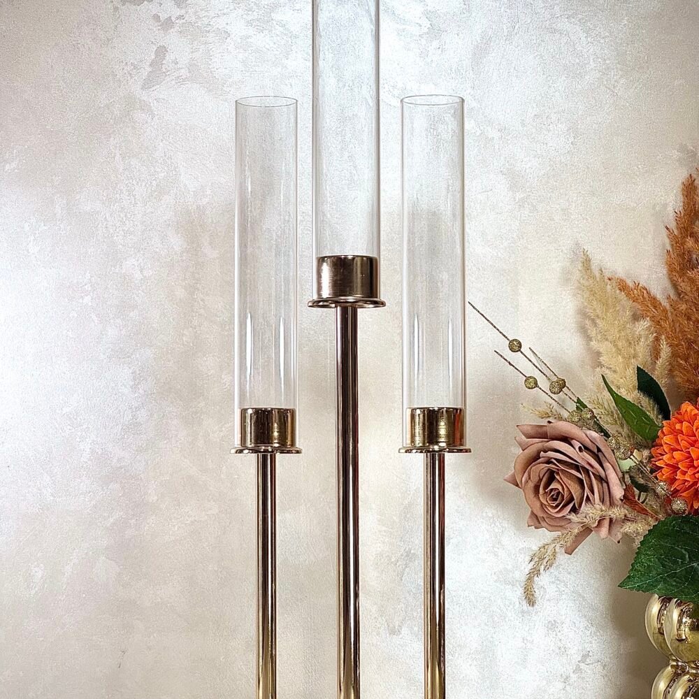 Bougeoir à 3 Bougies en Métal Doré – Design Élégant et Haut pour Décoration Raffinée