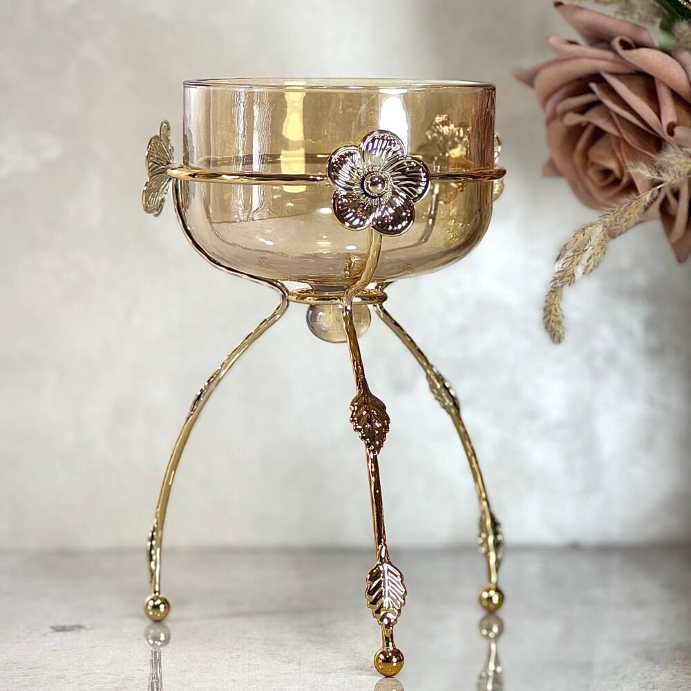 Ensemble de 2 Bols sur Supports Métalliques Dorés – Design Élégant à 3 Pieds pour Décoration ou Présentation