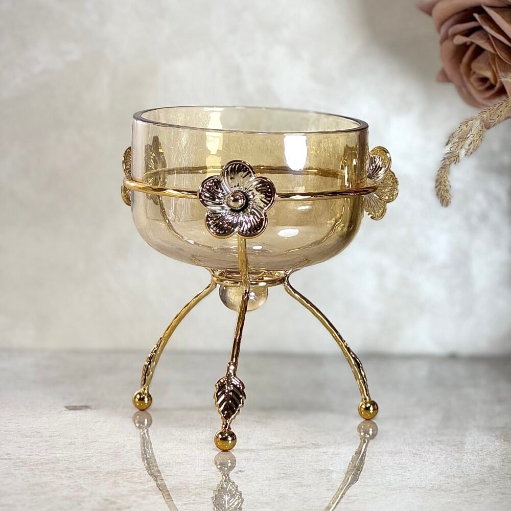 Ensemble de 2 Bols sur Supports Métalliques Dorés – Design Élégant à 3 Pieds pour Décoration ou Présentation