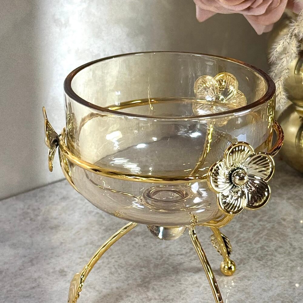 Ensemble de 2 Bols sur Supports Métalliques Dorés – Design Élégant à 3 Pieds pour Décoration ou Présentation