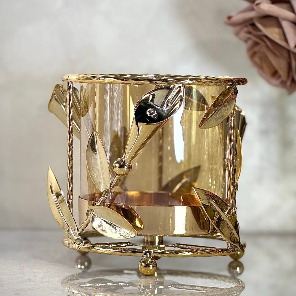 Ensemble de 3 Bougeoirs Larges en Verre et Métal Doré – Élégance Moderne pour Grandes Bougies