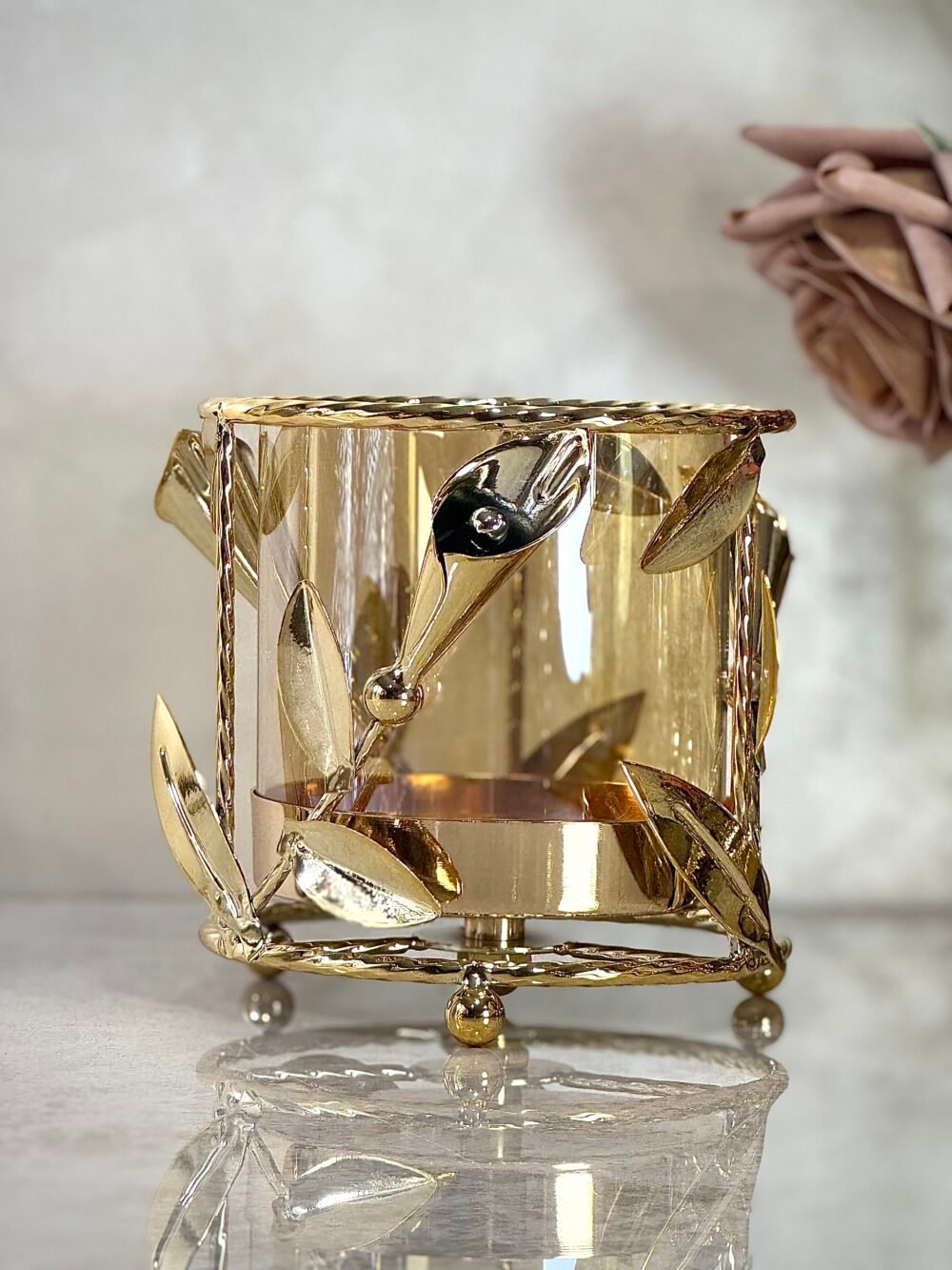 Ensemble de 3 Bougeoirs Larges en Verre et Métal Doré – Élégance Moderne pour Grandes Bougies