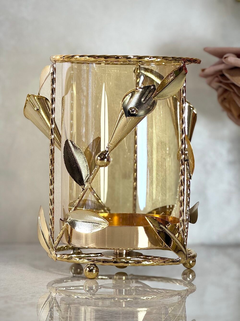 Ensemble de 3 Bougeoirs Larges en Verre et Métal Doré – Élégance Moderne pour Grandes Bougies