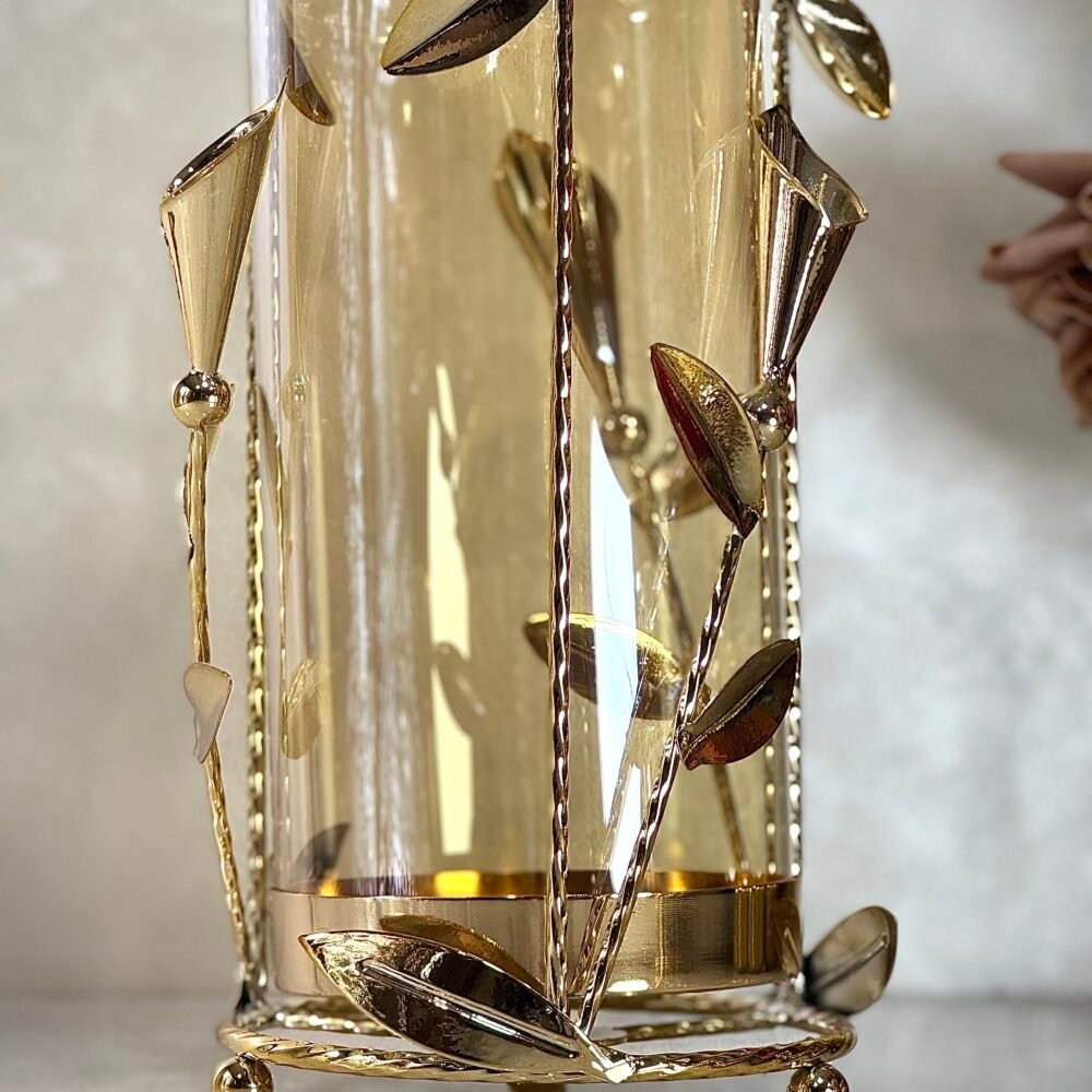 Ensemble de 3 Bougeoirs Larges en Verre et Métal Doré – Élégance Moderne pour Grandes Bougies