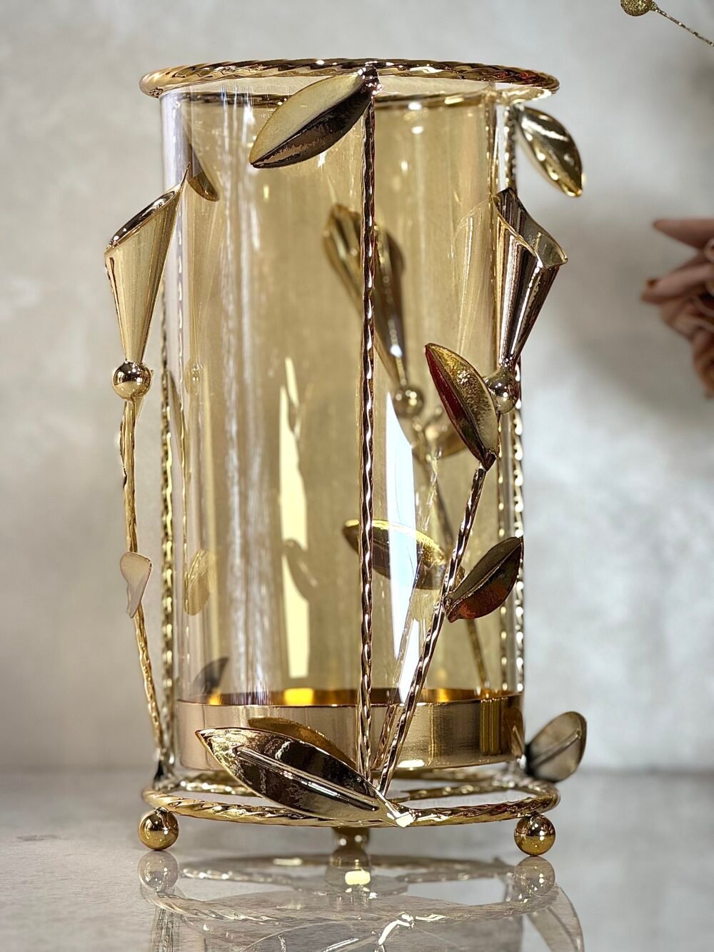 Ensemble de 3 Bougeoirs Larges en Verre et Métal Doré – Élégance Moderne pour Grandes Bougies