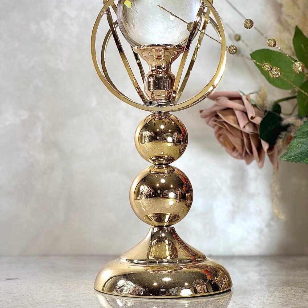 Torche Décorative Dorée avec Boule en Cristal – Élément Raffiné pour Intérieur Luxueux