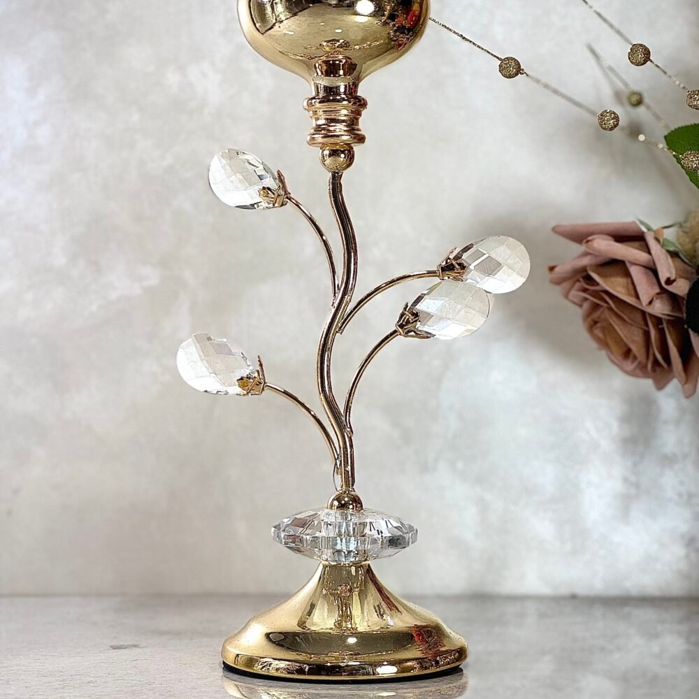 Bougeoir Fleur Épanouie en Cristal et Métal Doré – Élégance Florale et Reflets Lumineux