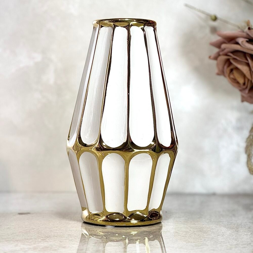 Ensemble de 2 Vases Cylindriques Blancs et Dorés – Élégance Moderne