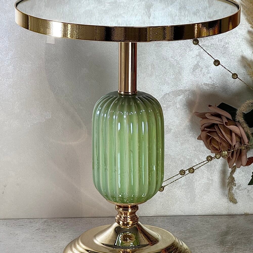 Ensemble de 2 Présentoirs Élevés en Miroir Vert et Doré – Design Élégant pour Décoration Raffinée